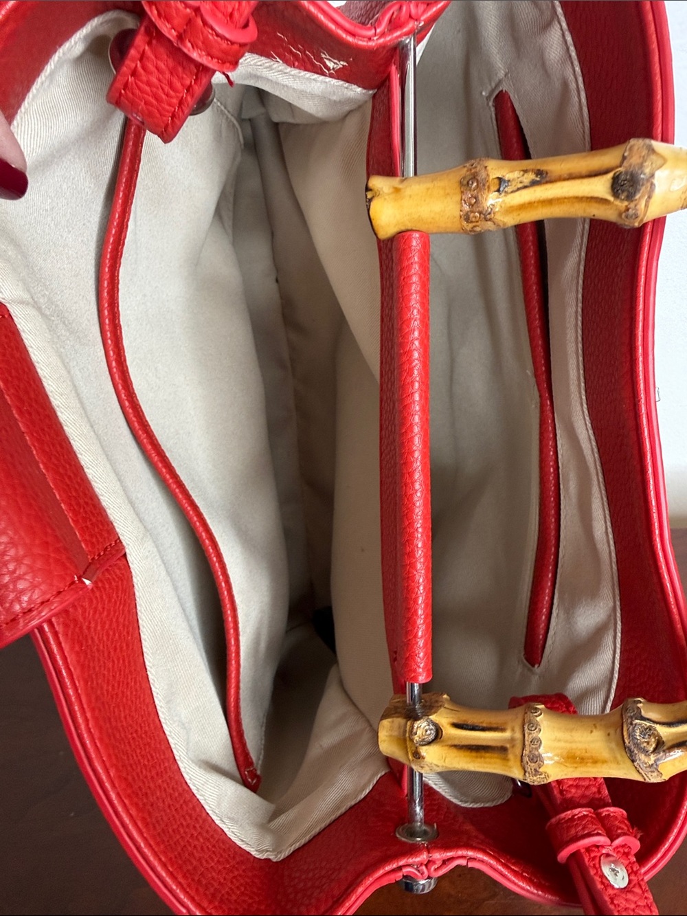 Sam Edelman Red Bamboo Handle Tote Crossbody Bag - Picture 6 of 7